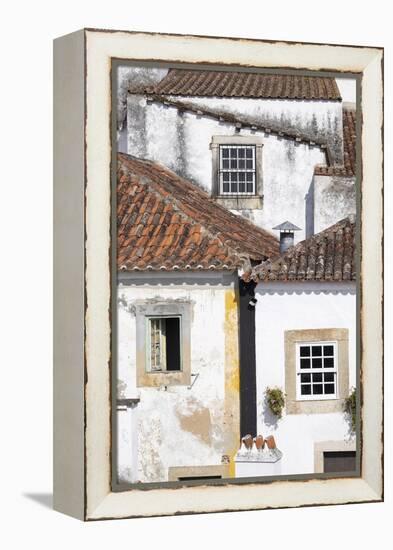 Portugal, Obidos. Ancient, red, terra cotta tiled roof tops, lines.-Emily Wilson-Framed Premier Image Canvas