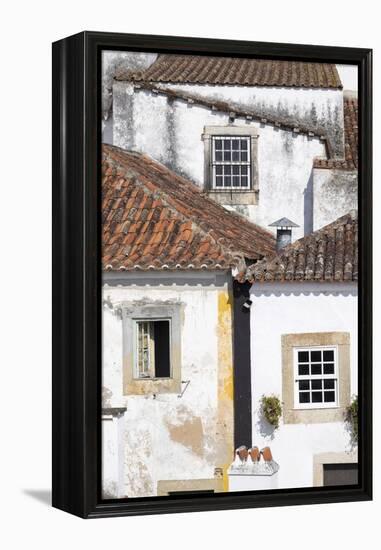 Portugal, Obidos. Ancient, red, terra cotta tiled roof tops, lines.-Emily Wilson-Framed Premier Image Canvas