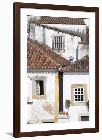 Portugal, Obidos. Ancient, red, terra cotta tiled roof tops, lines.-Emily Wilson-Framed Premium Photographic Print