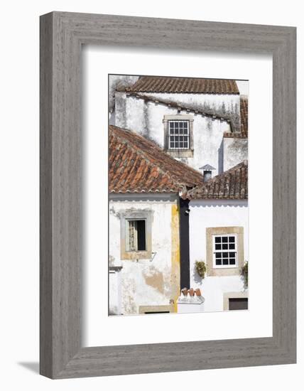 Portugal, Obidos. Ancient, red, terra cotta tiled roof tops, lines.-Emily Wilson-Framed Photographic Print