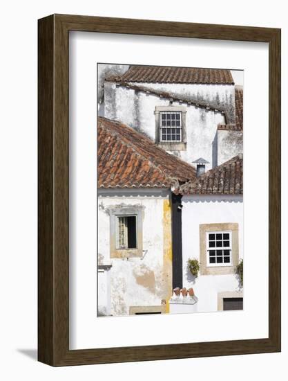 Portugal, Obidos. Ancient, red, terra cotta tiled roof tops, lines.-Emily Wilson-Framed Photographic Print