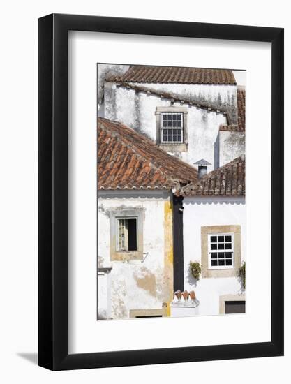 Portugal, Obidos. Ancient, red, terra cotta tiled roof tops, lines.-Emily Wilson-Framed Photographic Print