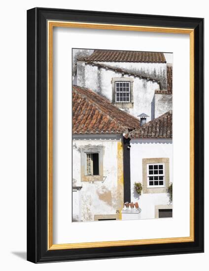 Portugal, Obidos. Ancient, red, terra cotta tiled roof tops, lines.-Emily Wilson-Framed Photographic Print
