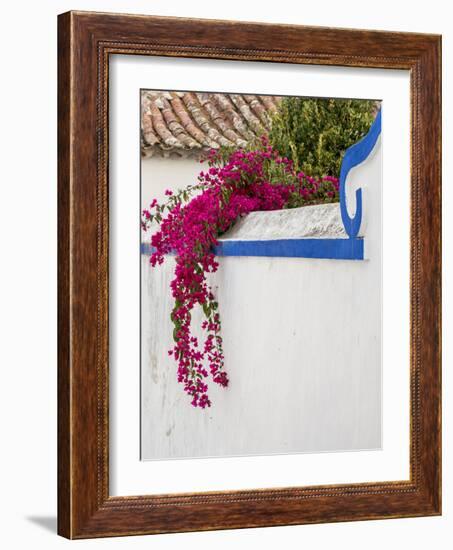 Portugal, Obidos. Beautiful bougainvillea blooming in the town of Obidos, Portugal.-Julie Eggers-Framed Photographic Print