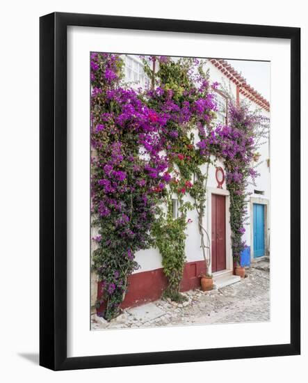 Portugal, Obidos. Beautiful bougainvillea blooming in the town of Obidos, Portugal.-Julie Eggers-Framed Photographic Print