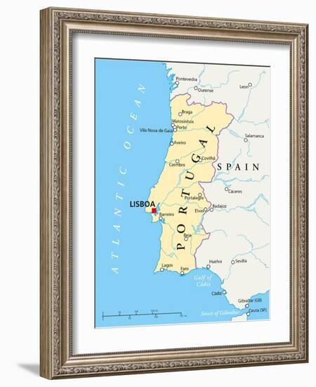 Portugal Political Map-Peter Hermes Furian-Framed Art Print