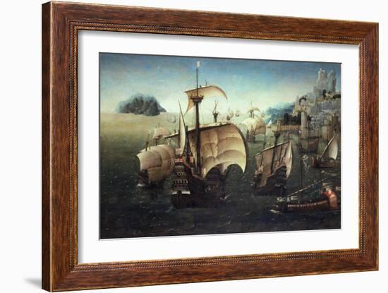 Portuguese Carracks Off a Rocky Coast, C.1540-null-Framed Giclee Print