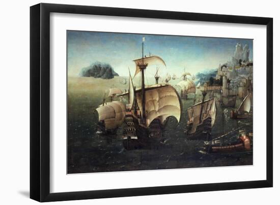 Portuguese Carracks Off a Rocky Coast, C.1540-null-Framed Giclee Print