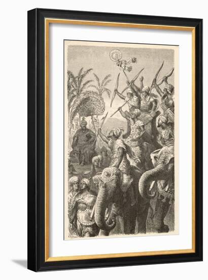 Porus Musters His War Elephants in Preparation for War with Alexander the Great of Macedon-H. Leutmann-Framed Art Print