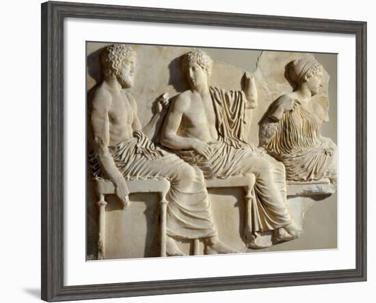 Poseidon, Apollo and Artemis, the Parthenon Frieze (East Side), c. 442-38 BC Classical Greek-null-Framed Photographic Print