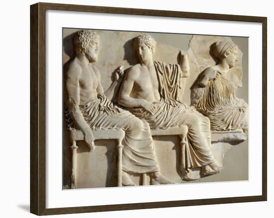 Poseidon, Apollo and Artemis, the Parthenon Frieze (East Side), c. 442-38 BC Classical Greek-null-Framed Photographic Print