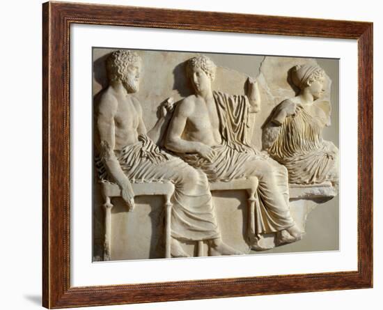 Poseidon, Apollo and Artemis, the Parthenon Frieze (East Side), c. 442-38 BC Classical Greek-null-Framed Photographic Print