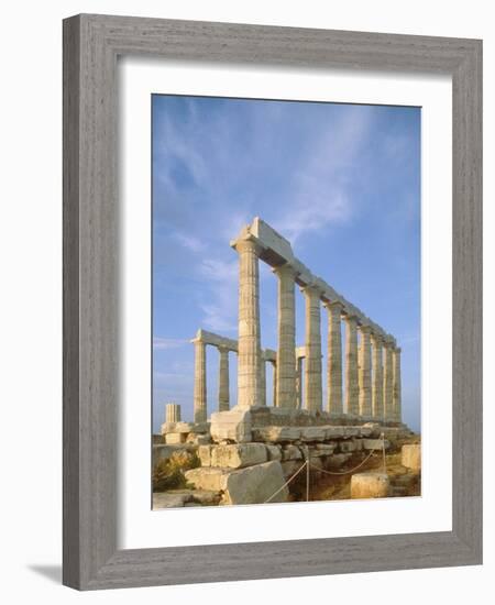 Poseidon Temple  in the evening light in  Sounion National Park, Attica, Greece-Rainer Hackenberg-Framed Photographic Print