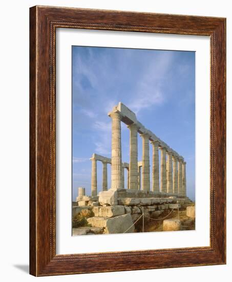 Poseidon Temple  in the evening light in  Sounion National Park, Attica, Greece-Rainer Hackenberg-Framed Photographic Print