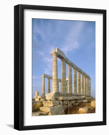 Poseidon Temple  in the evening light in  Sounion National Park, Attica, Greece-Rainer Hackenberg-Framed Photographic Print