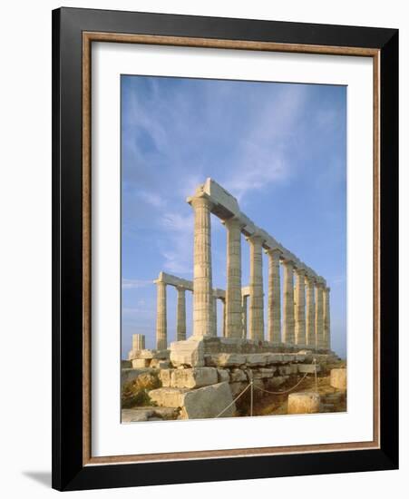 Poseidon Temple  in the evening light in  Sounion National Park, Attica, Greece-Rainer Hackenberg-Framed Photographic Print