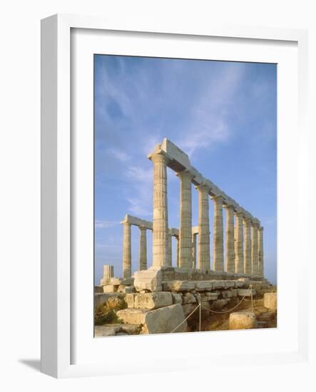Poseidon Temple  in the evening light in  Sounion National Park, Attica, Greece-Rainer Hackenberg-Framed Photographic Print