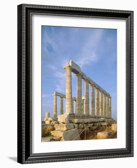 Poseidon Temple  in the evening light in  Sounion National Park, Attica, Greece-Rainer Hackenberg-Framed Photographic Print