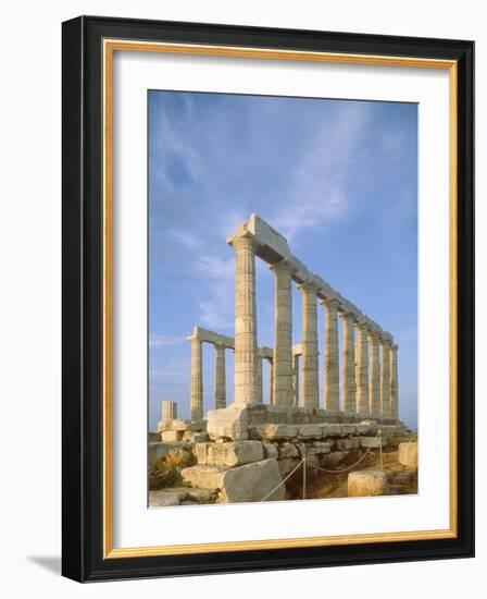 Poseidon Temple  in the evening light in  Sounion National Park, Attica, Greece-Rainer Hackenberg-Framed Photographic Print