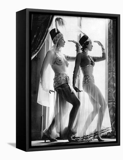 Posing at the Window-Associated Newspapers-Framed Stretched Canvas