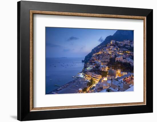 Positano and beach at dusk, Amalfi Coast (Costiera Amalfitana), UNESCO World Heritage Site, Campani-John Miller-Framed Photographic Print