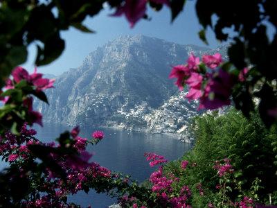 Positano And The Amalfi Coast Through Bougainvilla Flowers Italy Photographic Print Merrill Images Art Com