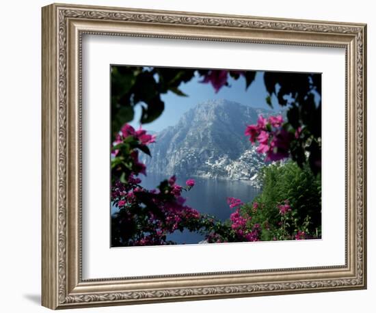 Positano and the Amalfi Coast through Bougainvilla Flowers, Italy-Merrill Images-Framed Photographic Print