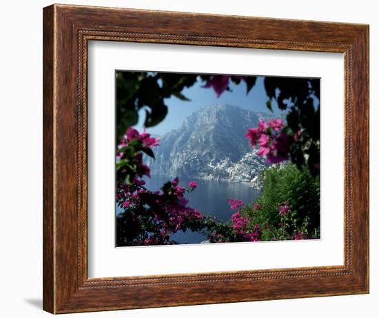 Positano and the Amalfi Coast through Bougainvilla Flowers, Italy-Merrill Images-Framed Photographic Print