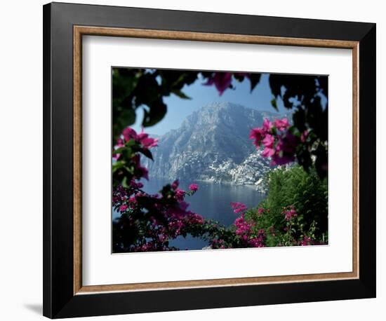Positano and the Amalfi Coast through Bougainvilla Flowers, Italy-Merrill Images-Framed Photographic Print