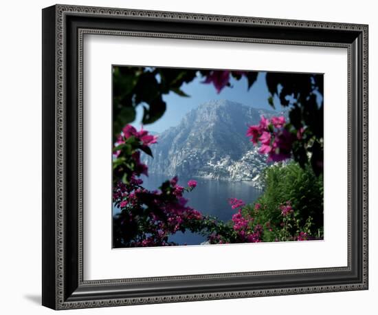 Positano and the Amalfi Coast through Bougainvilla Flowers, Italy-Merrill Images-Framed Photographic Print