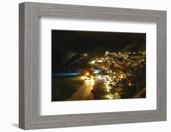 Positano Night Scenic View, Amalfi Coast, Italy-George Oze-Framed Photographic Print