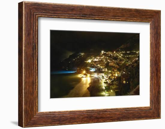 Positano Night Scenic View, Amalfi Coast, Italy-George Oze-Framed Photographic Print