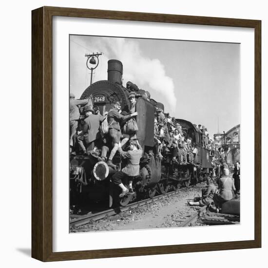 Post WWII German Refugees and Displaced Persons Crowding Every Square Inch of Train Leaving Berlin-Margaret Bourke-White-Framed Photographic Print