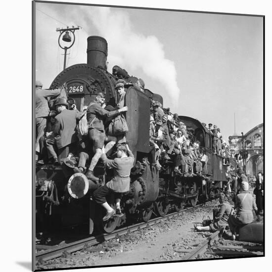 Post WWII German Refugees and Displaced Persons Crowding Every Square Inch of Train Leaving Berlin-Margaret Bourke-White-Mounted Photographic Print