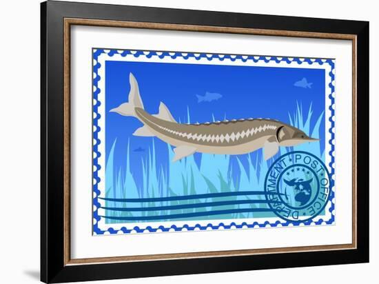 Postage Stamp. Sturgeon-GUARDING-OWO-Framed Art Print