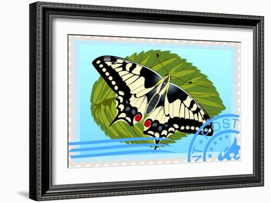 Postage Stamp With A Butterfly-GUARDING-OWO-Framed Art Print