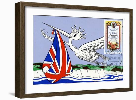 Postcard and Stamp from Lesotho Celebrating the Arrival of Prince William of Wales in 1982-null-Framed Giclee Print