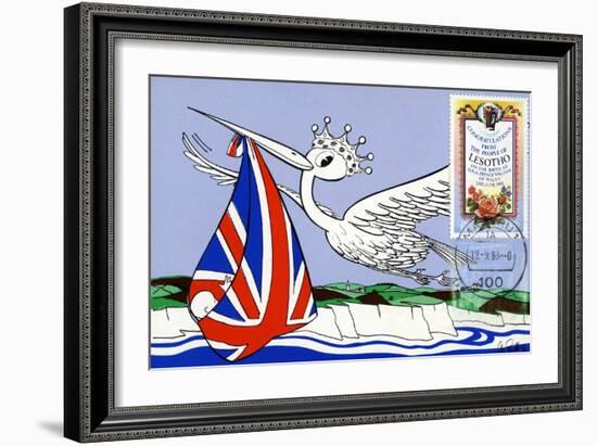 Postcard and Stamp from Lesotho Celebrating the Arrival of Prince William of Wales in 1982-null-Framed Giclee Print