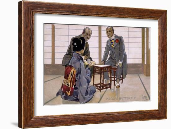 Postcard by Leopoldo Metlicovitz Created on Occasion of Premiere of Opera Madame Butterfly-Giacomo Puccini-Framed Giclee Print