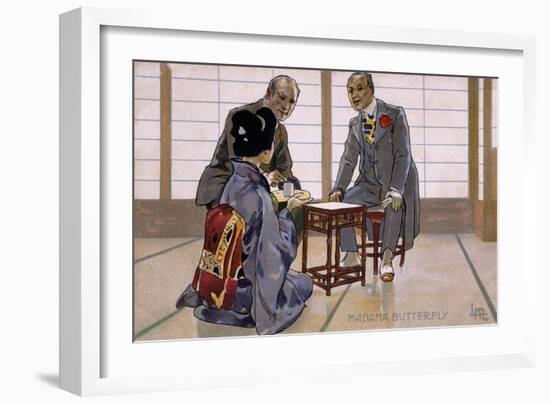 Postcard by Leopoldo Metlicovitz Created on Occasion of Premiere of Opera Madame Butterfly-Giacomo Puccini-Framed Giclee Print