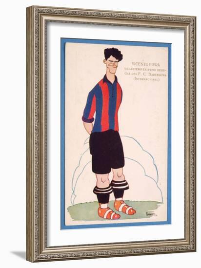 Postcard Depicting a Caricature of the Spanish Footballer Vicente Piera of Barcelona-Spanish School-Framed Giclee Print