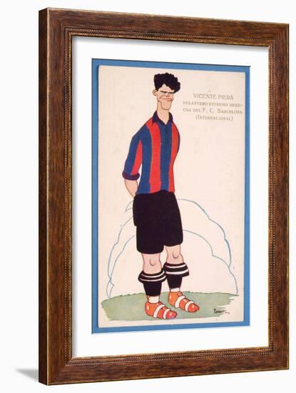 Postcard Depicting a Caricature of the Spanish Footballer Vicente Piera of Barcelona-Spanish School-Framed Giclee Print