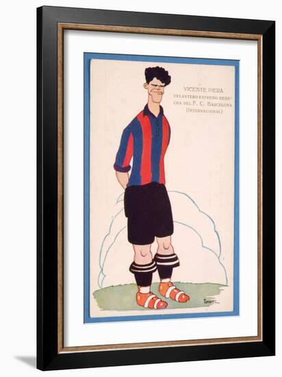 Postcard Depicting a Caricature of the Spanish Footballer Vicente Piera of Barcelona-Spanish School-Framed Giclee Print