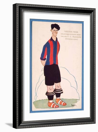 Postcard Depicting a Caricature of the Spanish Footballer Vicente Piera of Barcelona-Spanish School-Framed Giclee Print