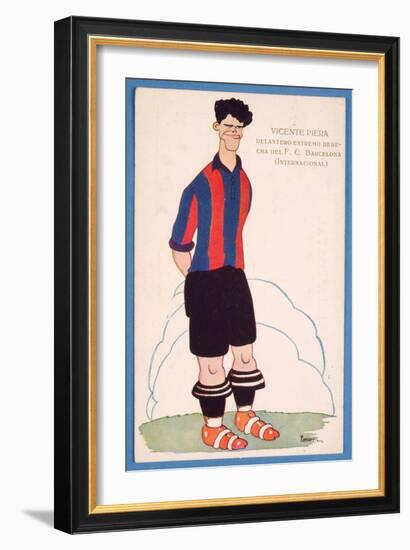 Postcard Depicting a Caricature of the Spanish Footballer Vicente Piera of Barcelona-Spanish School-Framed Giclee Print