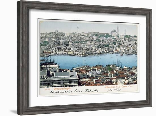 Postcard Depicting a View of Constantinople and the Golden Horn, Early 20th Century-null-Framed Giclee Print