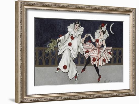 Postcard Depicting Pierrot and His Companion, c.1900-Florence Hardy-Framed Giclee Print