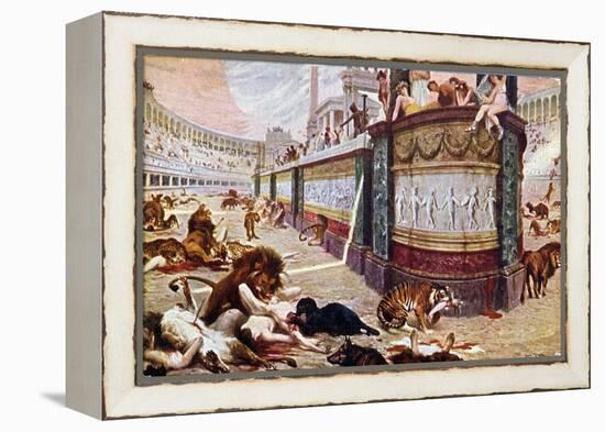 Postcard Depicting the Bloody Games in the Arena in Rome, Illustration from "Quo Vadis," 1910-Jan Styka-Framed Premier Image Canvas