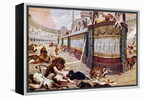 Postcard Depicting the Bloody Games in the Arena in Rome, Illustration from "Quo Vadis," 1910-Jan Styka-Framed Premier Image Canvas