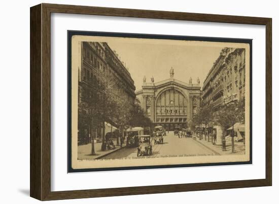 Postcard Depicting the Gare Du Nord and the Boulevard Denain in Paris, C.1920 (B/W Photo)-French Photographer-Framed Giclee Print